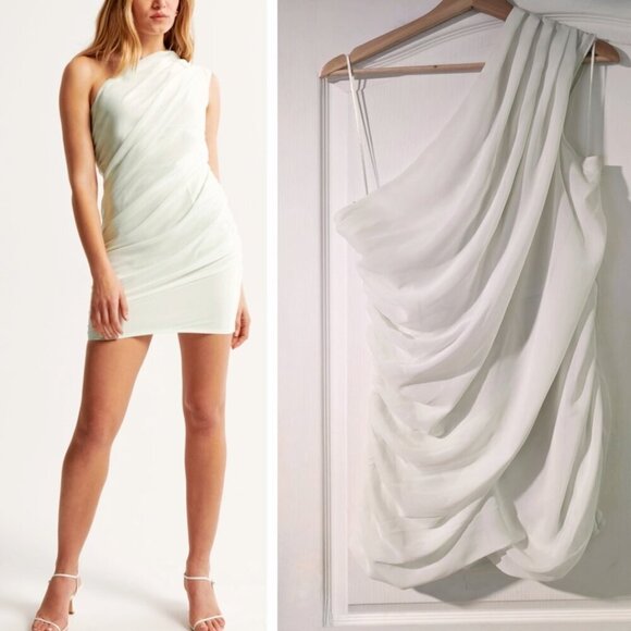 NWT Abercrombie & Fitch | One-Shoulder Chiffon Mini Dress In Light Green - Picture 1 of 12